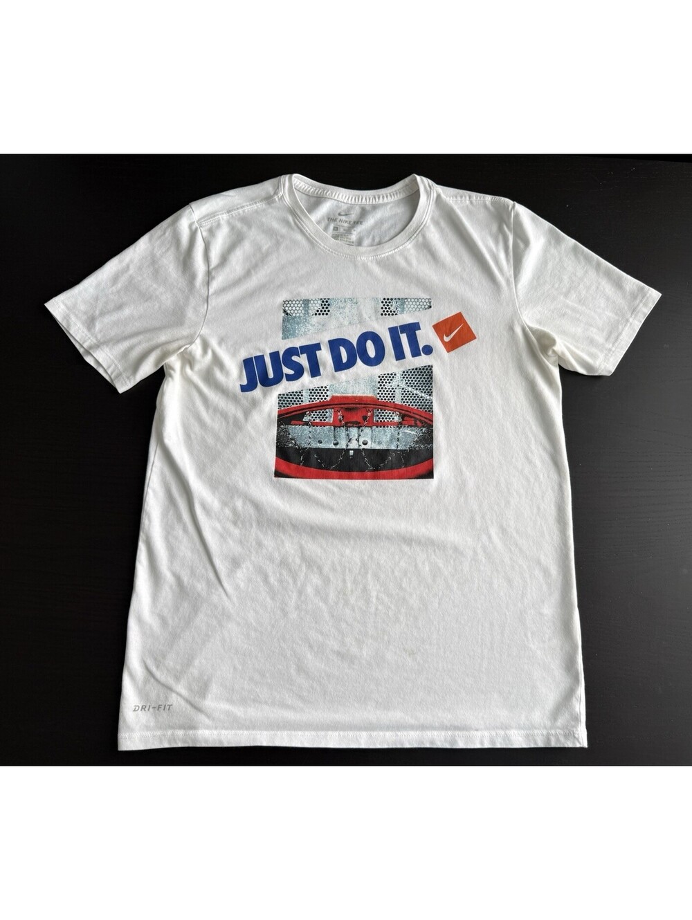 Nike Dri-Fit Graphic Soft T-Shirt Mens Medium White Just Do It Basketball Rim